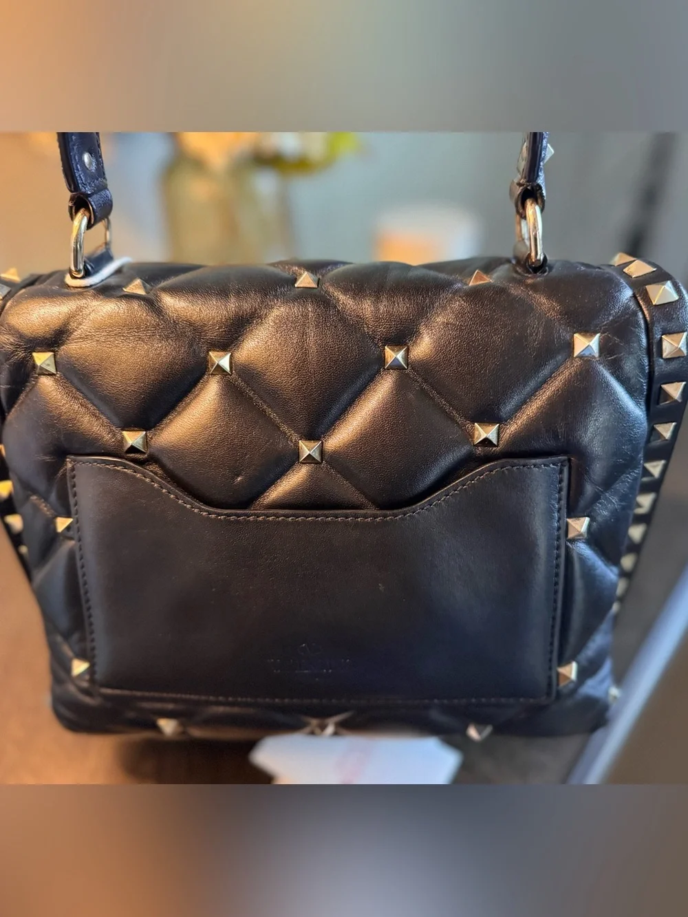 Valentino Garavani Black Quilted Leather Satchel with Gold Studs